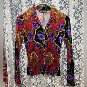 Vintage Betsey Johnson velvet Floral paisley Geometric long sleeve Top Med. EUC